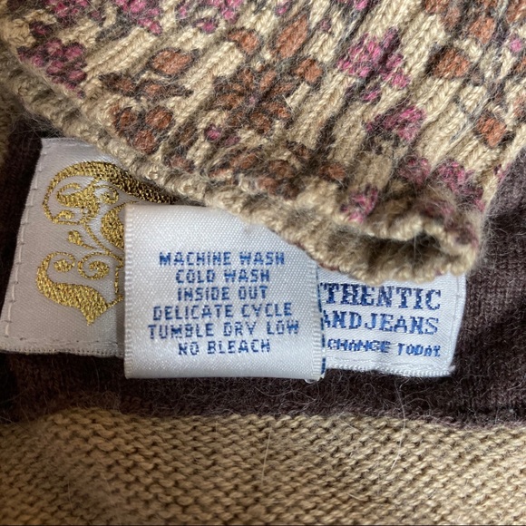 Floral Button Sweater Cardigan Fossil Pink Flowers Brown Top - Picture 8 of 8